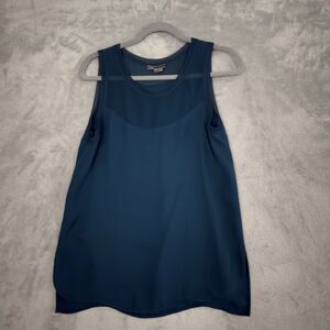 Vince Silk Blouse Womens M Teal Sleeveless Mesh Yoke Shell V285710808 Tank